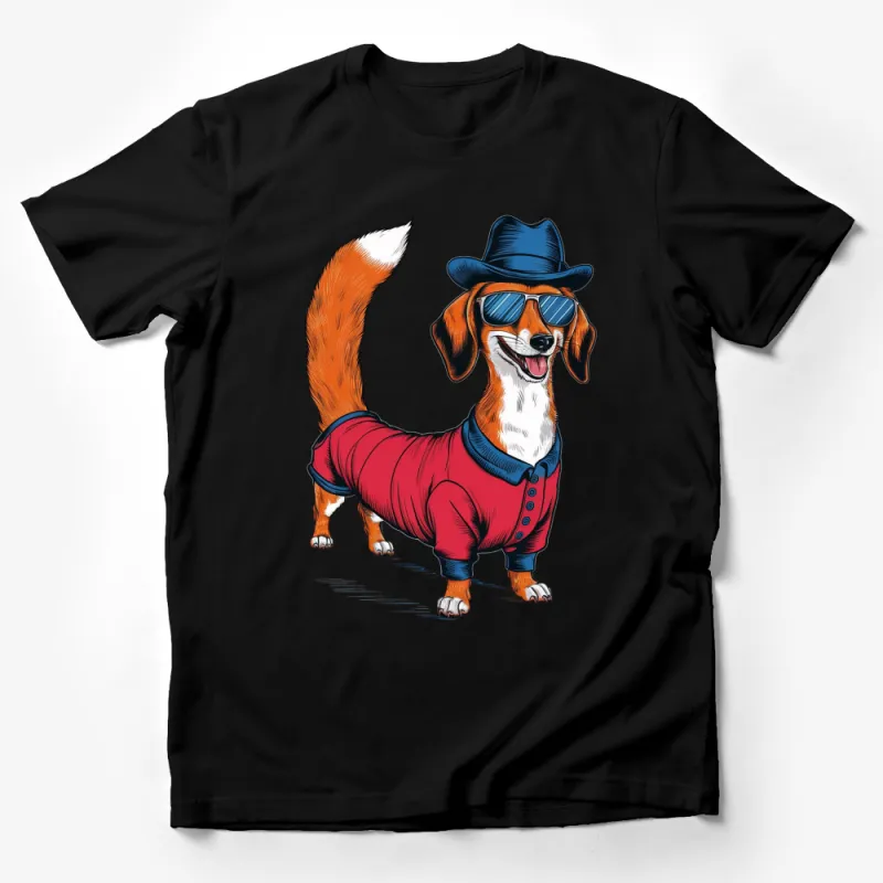 Funny Dog T-Shirt, Dachshund In Sunglasses And Jacket, Cool Pet Graphic Tee, Animal Lover Gift Idea Male T-Shirt