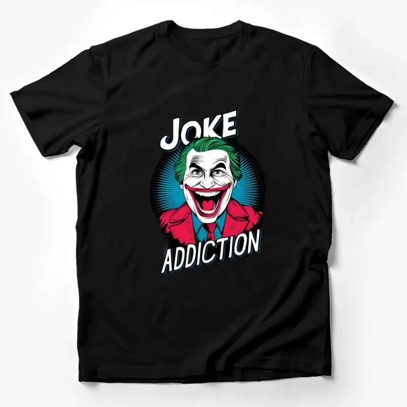 Joker Addiction Graphic Tee, Colorful Comic Style Joker T-Shirt, Unique Pop Art Apparel Male T-Shirt