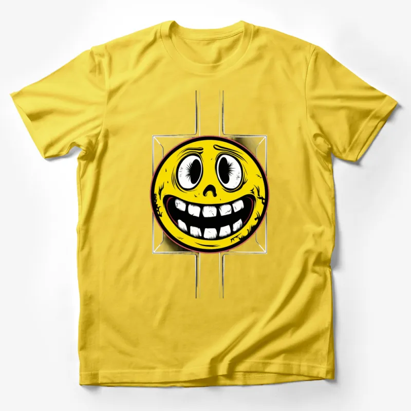 Yellow Smiley Face T-Shirt, Quirky Big Smile Graphic Tee, Unique Casual Wear for All Ages Male T-Shirt