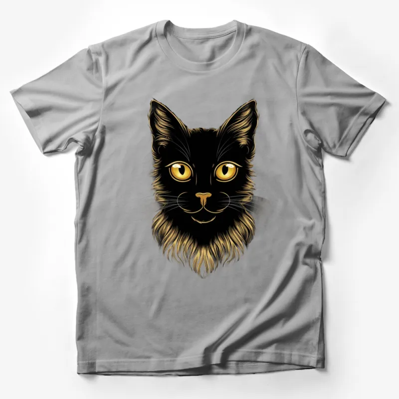 Black and Golden Cat Face T-Shirt, Cute Feline Graphic Tee, Unisex Cat Lover Gift Idea Male T-Shirt