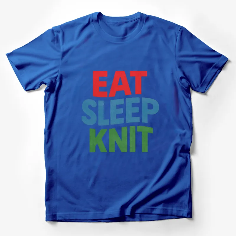 Eat Sleep Knit T-Shirt, Colorful Text Print, Casual Daily Wear Comfort Top, Unisex Male T-Shirt