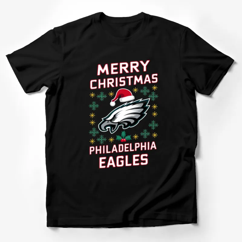 Philadelphia Eagles Christmas T-Shirt, Merry Xmas Snowflakes and Team Logo Apparel Male T-Shirt