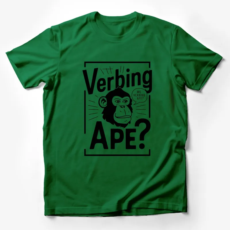 Verbing Ape? Funny Monkey T-Shirt, Cartoon Animal Quote, Graphic Tee, Novelty Shirt for Men and Women, Unique Gift Idea Male T-Shirt