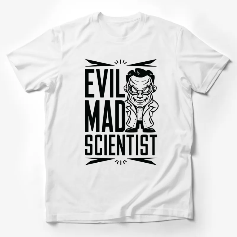 Evil Mad Scientist Graphic T-Shirt, Fun Nerd Geek Tee, Black and White, Unisex Fashion Male T-Shirt