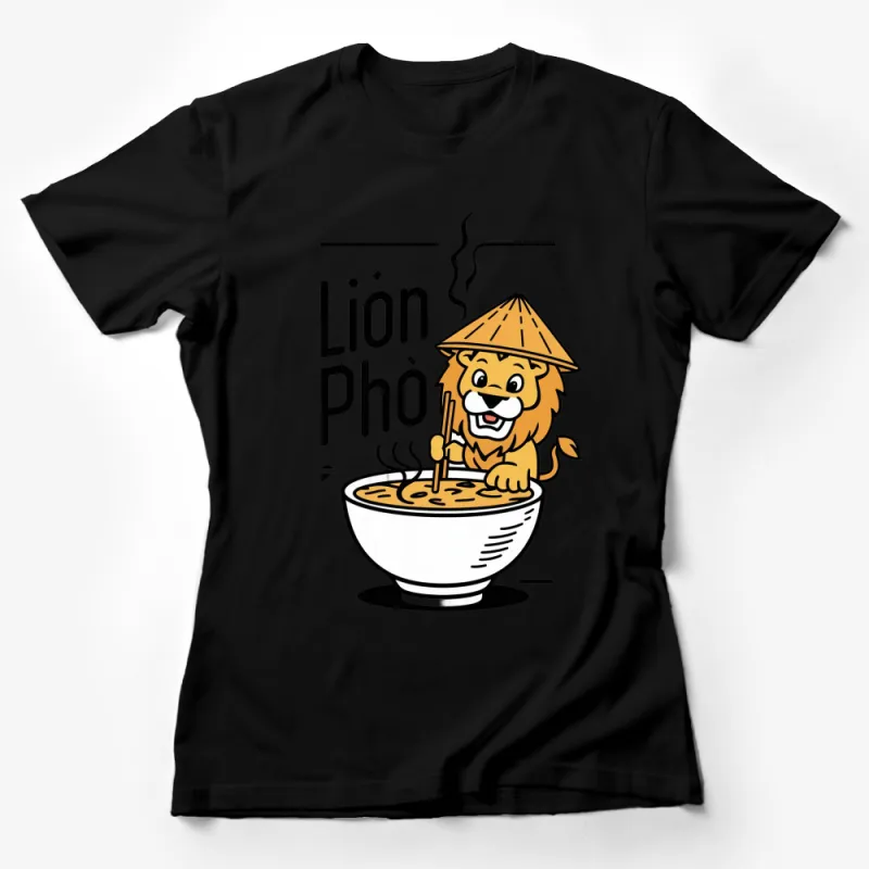 Fun Lion Pho Noodle Soup Cartoon T-Shirt, Unique Graphic Tee, Food Lover Gift Female T-Shirt