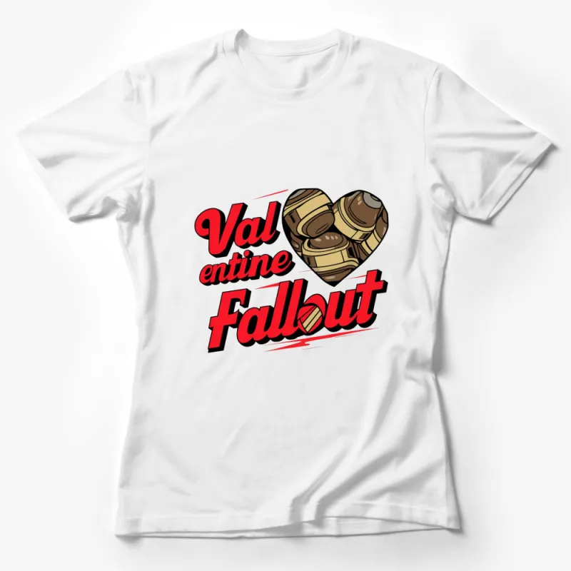 Valentine Fallout Heart Barrel Themed Graphic T-Shirt, Unique Gamer Gift, Love and Gaming Female T-Shirt