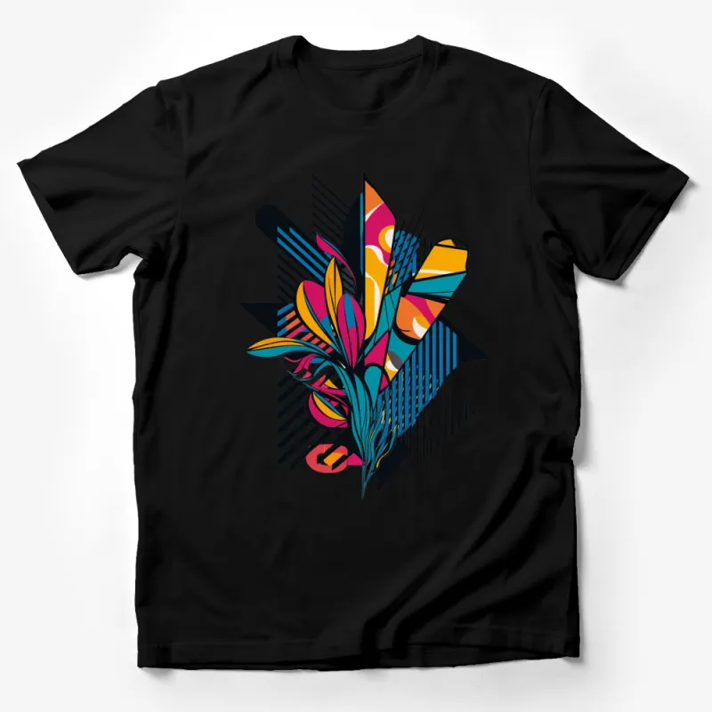 Colorful Abstract Feather Design T-Shirt, Modern Art Style, Graphic Tee for All Male T-Shirt