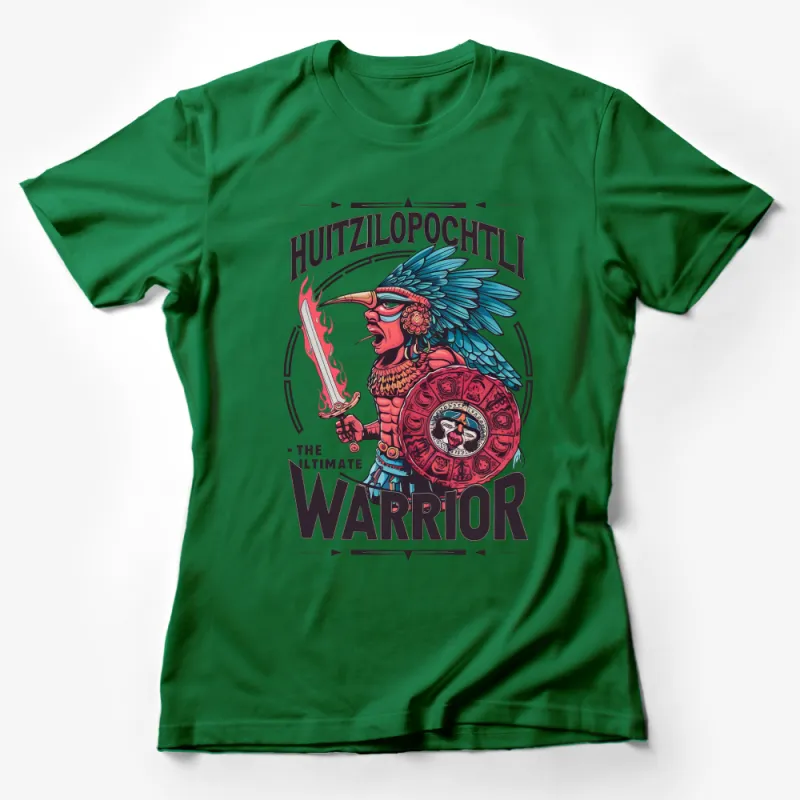 Huitzilopochtli Ultimate Warrior Aztec God Graphic T-Shirt, Vibrant Cultural Design Tee Female T-Shirt