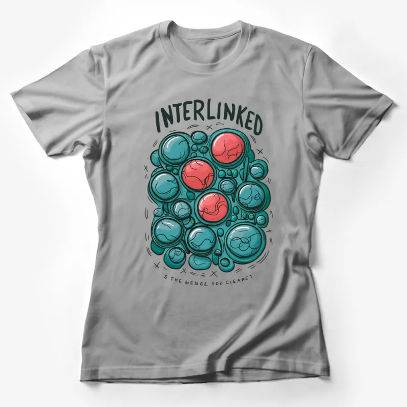 Abstract Bubble Design T-Shirt, Interlinked Red and Blue Bubbles, Artistic Casual Wear Female T-Shirt