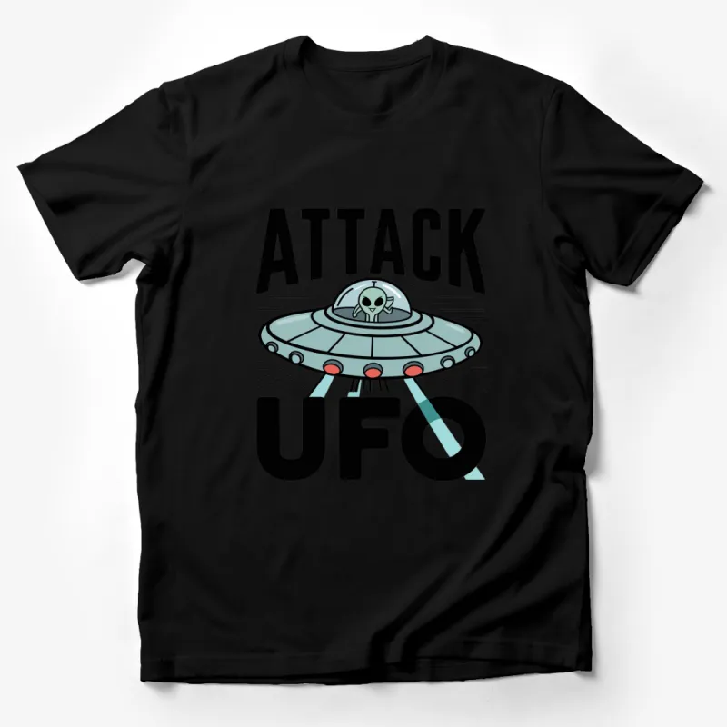 UFO Attack Graphic T-Shirt, Vintage Alien Spaceship Design, Unisex Casual Tee Male T-Shirt