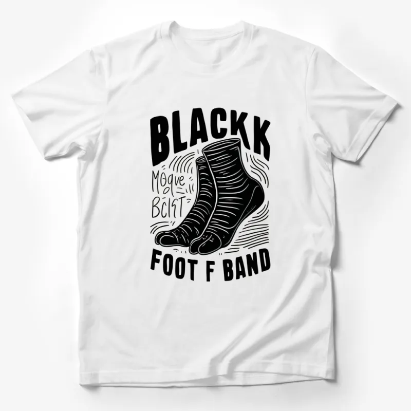 Black Mojave Night Foot Band Graphic T-Shirt - Stylish Black and White Casual Wear Male T-Shirt