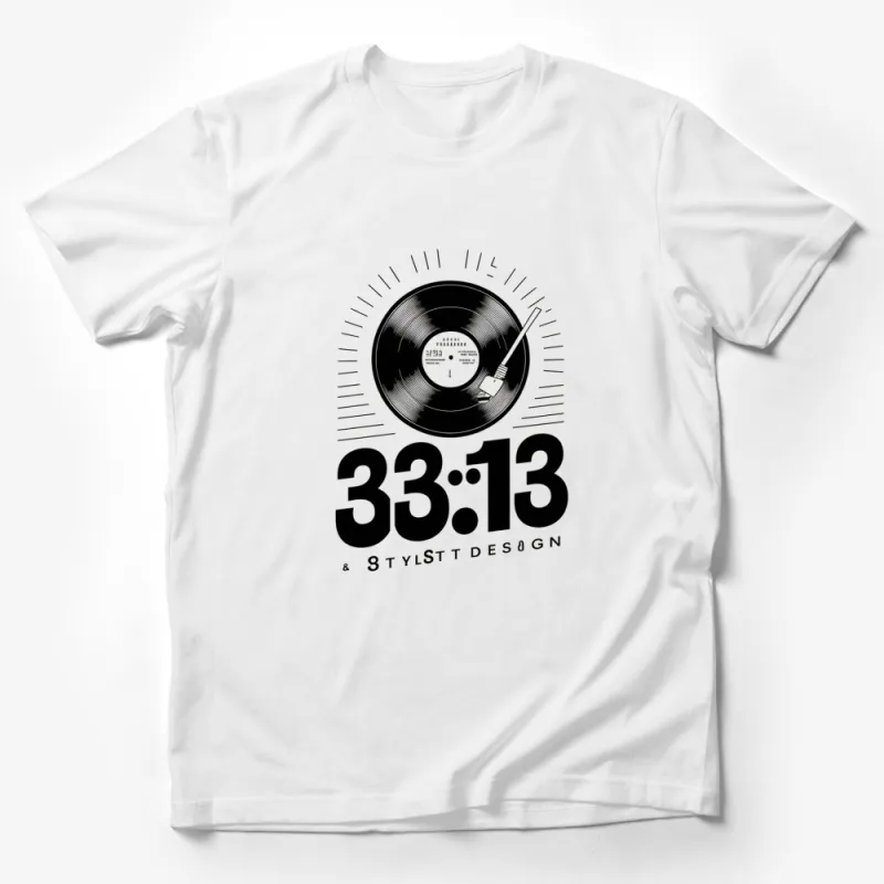 Vintage Vinyl Record Design T-Shirt, Classic 33:13 Black and White Graphic Tee Male T-Shirt