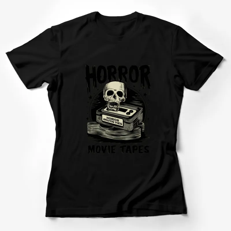 Horror Movie Tapes Graphic Tee, Vintage Skull and VCR Design, Unisex T-Shirt for Horror Fans Female T-Shirt