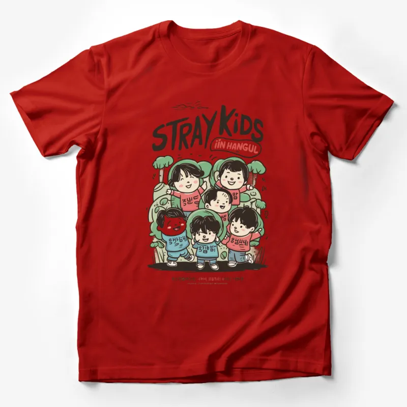 Stray Kids in Hangul K-Pop Band Cartoon T-Shirt for Fans, Cute Illustrated Tee Male T-Shirt