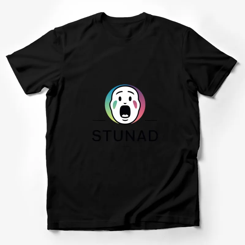 Colorful Stunad Face Logo T-Shirt, Trendy Font Design, Bold Unisex Graphic Tee Male T-Shirt