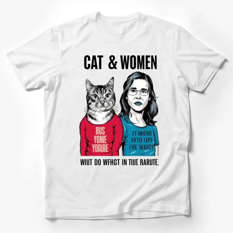 Unique Cat and Women Graphic T-Shirt, Feminist Literary Cat Lover Tee, Bold Modern Art Design Shirt Male T-Shirt