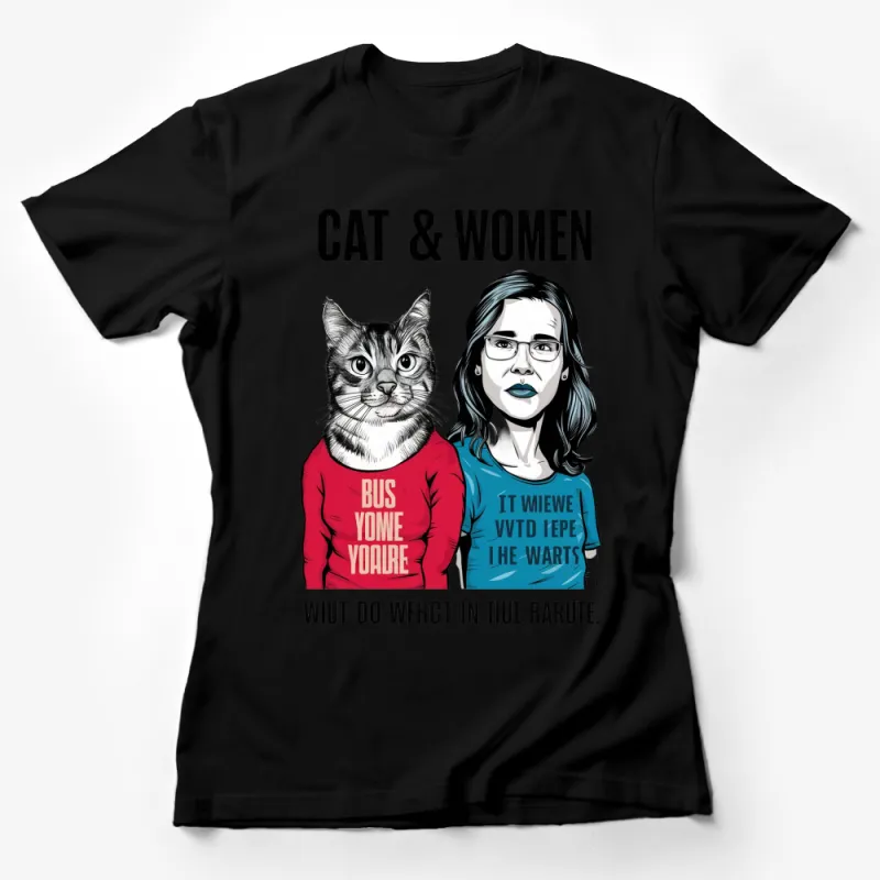 Unique Cat and Women Graphic T-Shirt, Feminist Literary Cat Lover Tee, Bold Modern Art Design Shirt Female T-Shirt