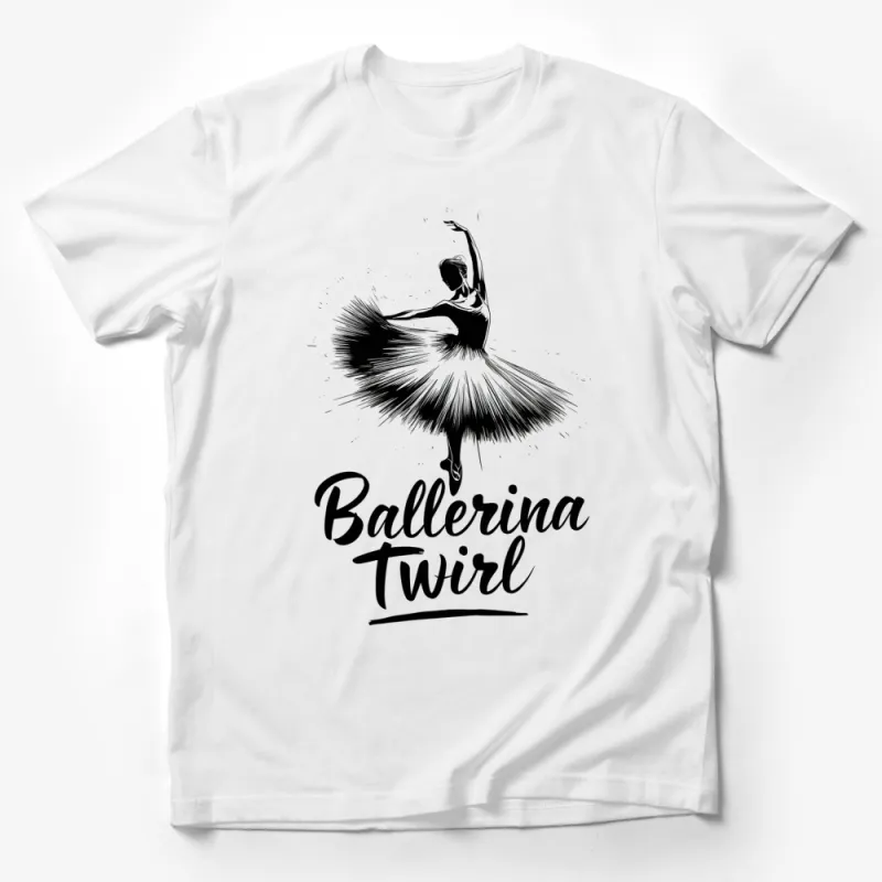 Ballerina Twirl T-Shirt, Elegant Ballet Dancer Graphic Tee, Black and White Women's Fashion Top, Dance Apparel Male T-Shirt