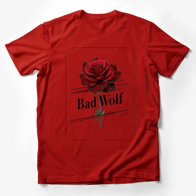 Red Rose Bad Wolf Graphic T-Shirt, Unique Floral Design Tee for Men and Women Male T-Shirt