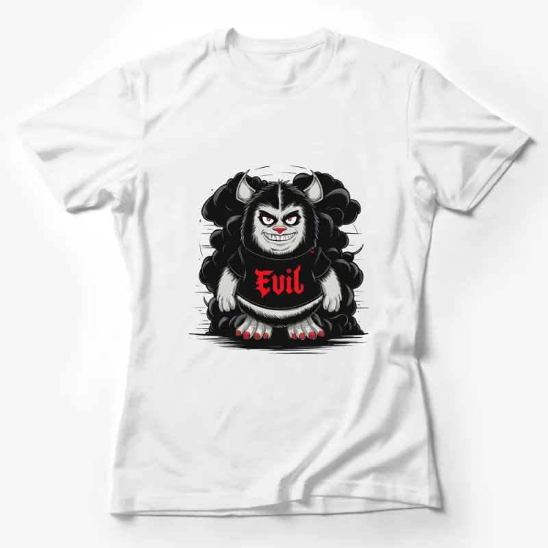 Evil Monster Graphic T-Shirt, Black and Red Cartoon Creature, Unique Men's and Women's Casual Wear Female T-Shirt