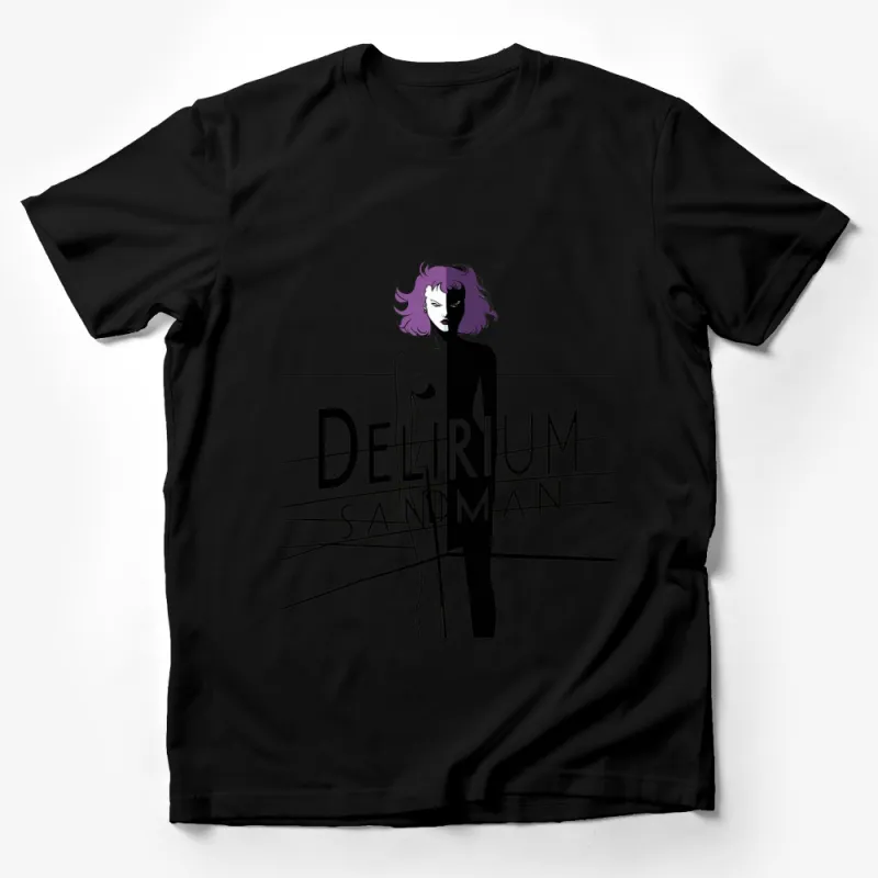 Delirium Sandman Graphic T-Shirt, Stylish Black and White Comic Art Tee, Fashionable Unisex Top Male T-Shirt