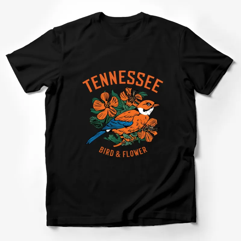 Tennessee Bird and Flower T-Shirt, Vintage Orange and Blue Graphic Tee, Nature Lover Gift Male T-Shirt