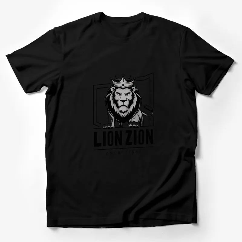 Lion Zion Graphic T-Shirt, King Lion with Crown Design, Bold Black and White Tee, Unisex Lion T-Shirt Male T-Shirt