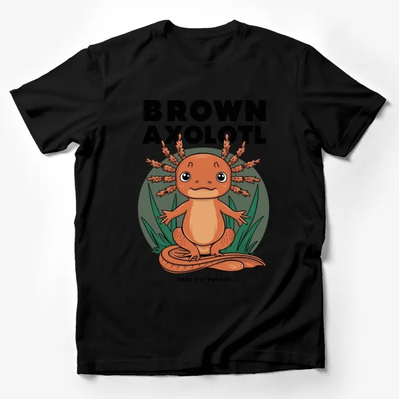 Cute Brown Axolotl T-Shirt, Adorable Amphibian Cartoon Tee, Unisex Kids and Adults, Unique Graphic Shirt Male T-Shirt