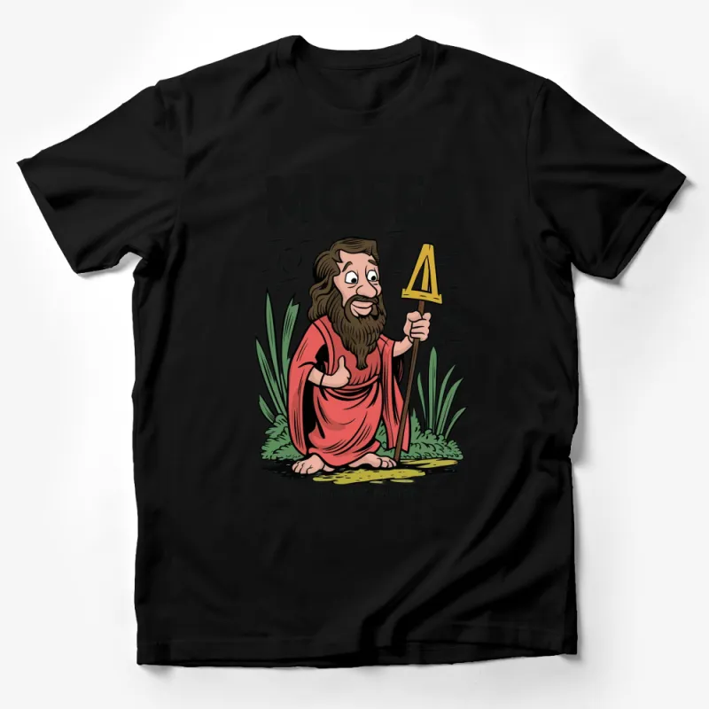 Moses Cartoon T-Shirt, Biblical Figure Graphic Tee, Religious Humor, Unisex Adult Clothing Male T-Shirt