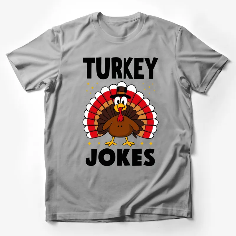 Funny Turkey Jokes Thanksgiving T-Shirt, Cartoon Turkey Graphic Tee, Fall Holiday Family Humor Shirt Male T-Shirt