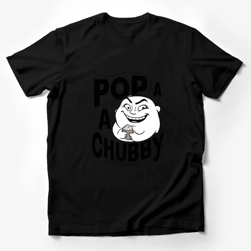 Pop A Chubby Funny Cartoon Character T-Shirt, Humorous Graphic Tee for Casual Wear Male T-Shirt