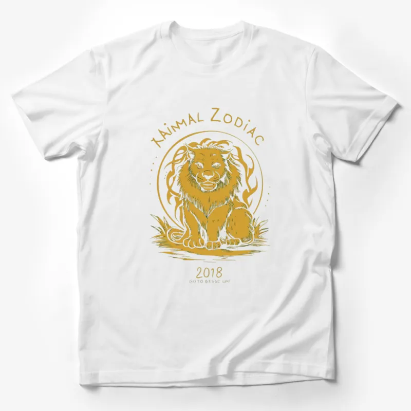 Animal Zodiac Lion T-Shirt, Vintage Gold Lion Graphic Tee, Astrological Sign 2018 Design Male T-Shirt