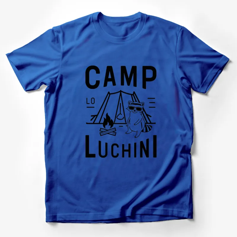 Camp Luchini T-Shirt, Raccoon Camping Graphic, Unisex Summer Outdoor Adventure Tee Male T-Shirt