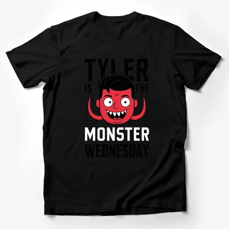 Tyler is the Monster Wednesday Graphic T-Shirt, Cartoon Face Design, Red and Black, Fun Casual Wear Male T-Shirt