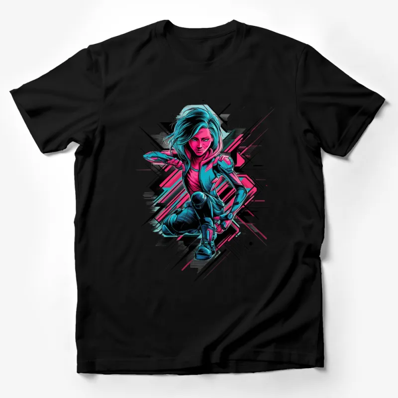 Women's Cyberpunk 2077 T-Shirt, Neon Sci-Fi Female Hero Graphic Tee, Urban Streetwear, Futuristic Clothing Male T-Shirt