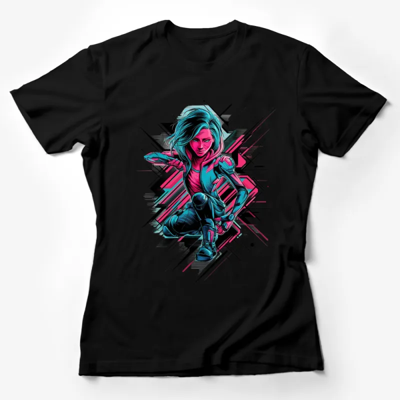 Women's Cyberpunk 2077 T-Shirt, Neon Sci-Fi Female Hero Graphic Tee, Urban Streetwear, Futuristic Clothing Female T-Shirt