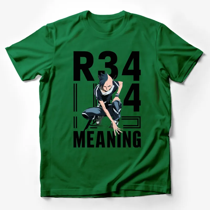 Anime Inspired R34 Meaning Graphic T-Shirt, Cool Manga Character Style Tee, Casual Streetwear Top Male T-Shirt