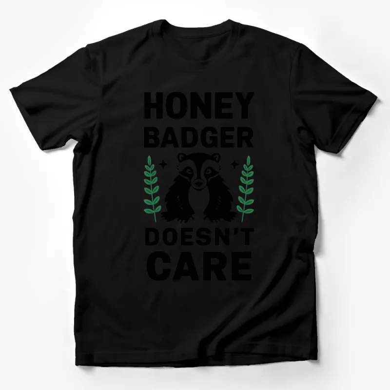 Honey Badger Doesn't Care T-Shirt, Funny Animal Quote Tee, Black and White Shirt Male T-Shirt