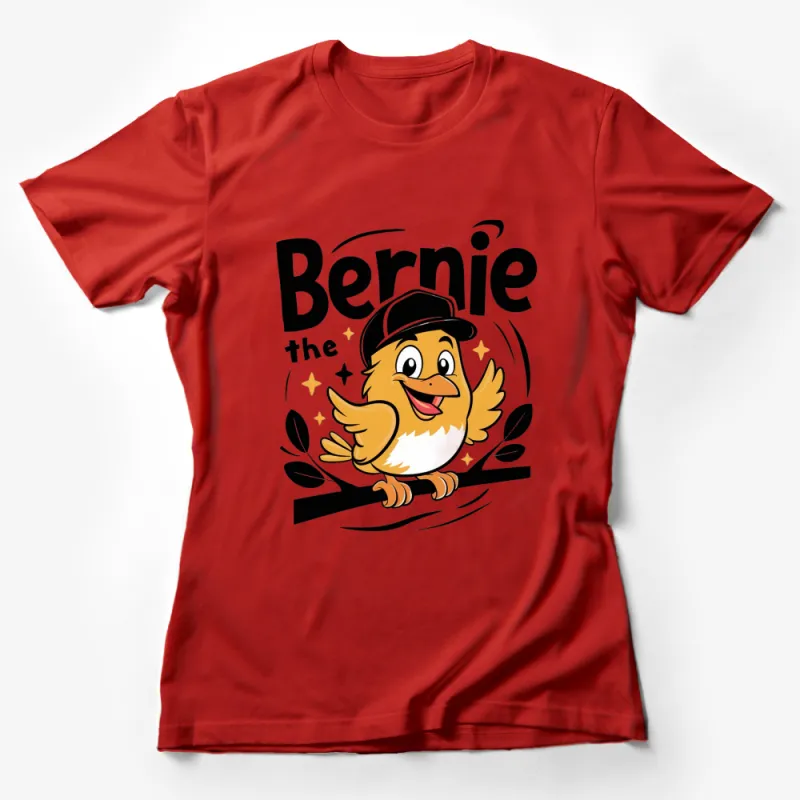 Bernie the Bird Cartoon Graphic T-Shirt, Cute Bird with Hat Design, Unisex Casual Wear Female T-Shirt