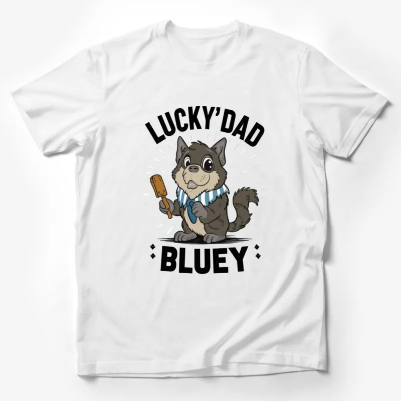 Lucky Dad Bluey Cartoon Wolf T-Shirt, Cute Wolf Pup with Ice Cream, Dad Gift Male T-Shirt