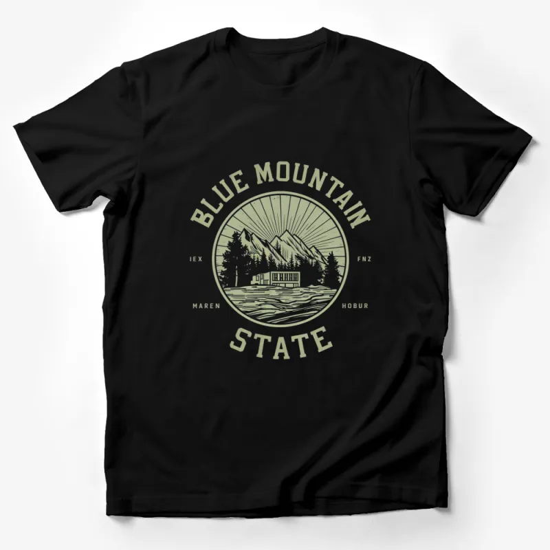 Blue Mountain State Graphic Tee, Nature Landscape T-Shirt, Vintage Style Cabin Lake Design Male T-Shirt