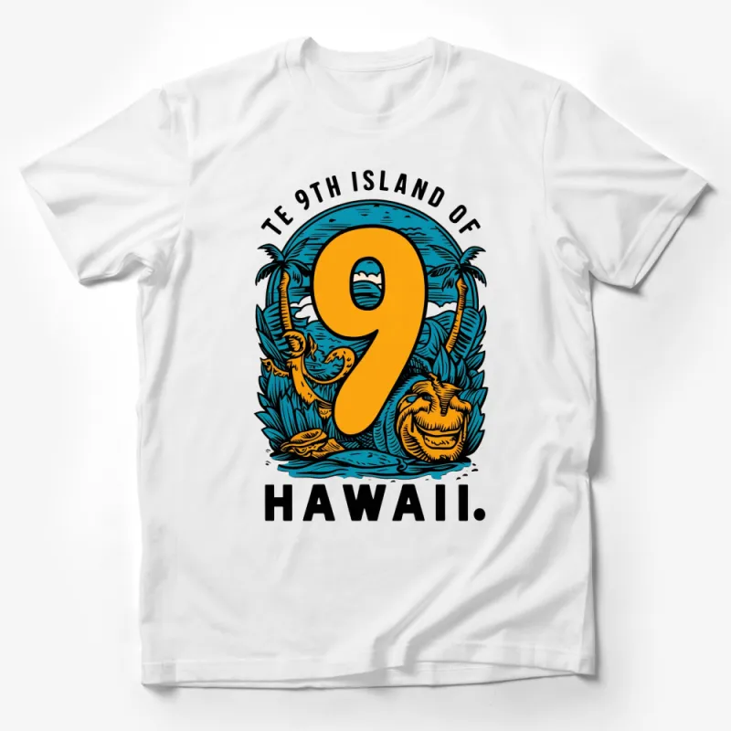 Colorful Hawaii 9th Island Palm Trees Graphic T-Shirt, Tropical Style Tee, Unique Beach Vacation Apparel Male T-Shirt