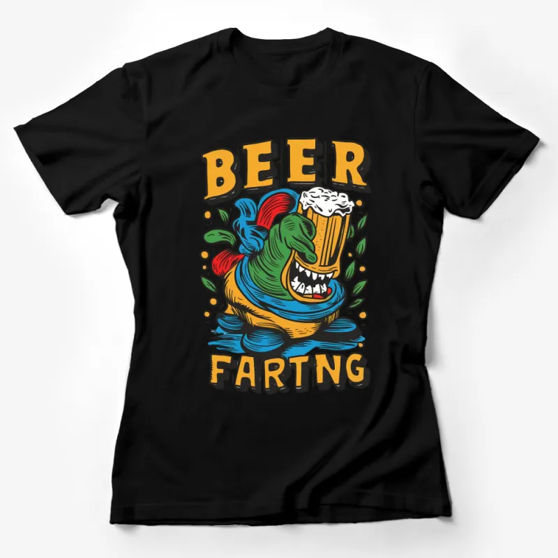 Dinosaur Drinking Beer T-Shirt, Funny Beer Lover Gift, Unique Graphic Tee, Colorful Dino Design Female T-Shirt