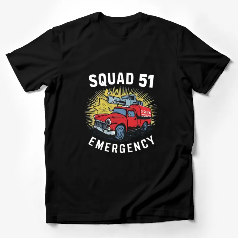 Vintage Fire Truck T-Shirt, Squad 51 Emergency Vehicle Print, Retro Style Firefighter Graphic Tee, Unisex Casual Wear Male T-Shirt