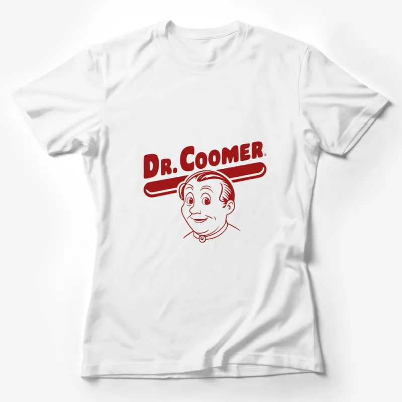 Dr. Coomer Logo T-Shirt, Classic Red and White Graphic, Unisex Adult T-Shirt, Retro Cartoon Character Apparel Female T-Shirt