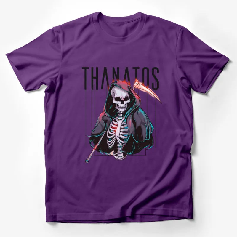 Thanatos Grim Reaper Skull Art T-Shirt, Cool Gothic Death Graphic Tee, Unique Skeleton Design Male T-Shirt