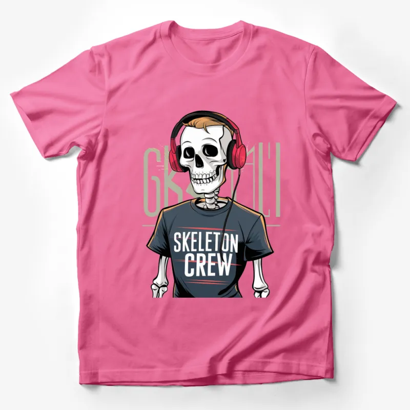 Skeleton in Headphones Graphic Tee, Cool Music Lover T-Shirt, Stylish Unisex Casual Wear, Skeleton Crew Shirt Male T-Shirt