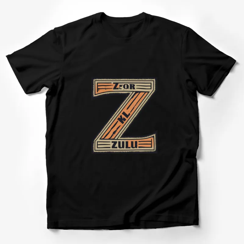 Vintage Zulu Letter Z T-Shirt, Graphic Tee, Unique Typography, Unisex Style, Retro Aesthetic Male T-Shirt