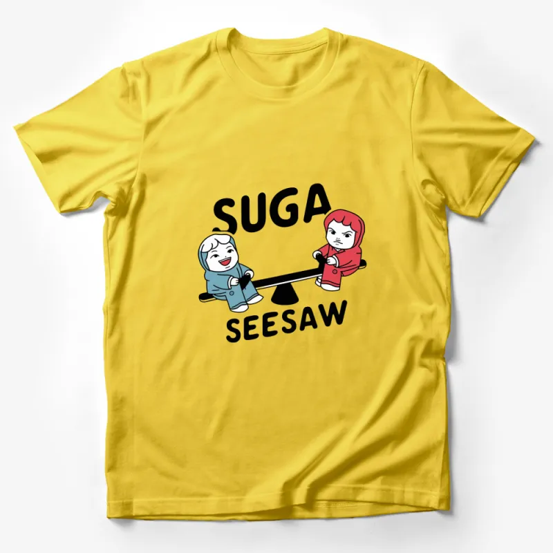 SUGA SEE-SAW Graphic T-Shirt, Cute Cartoon Characters Tee, Fun Kids Play Design, Unisex Casual Shirt Male T-Shirt