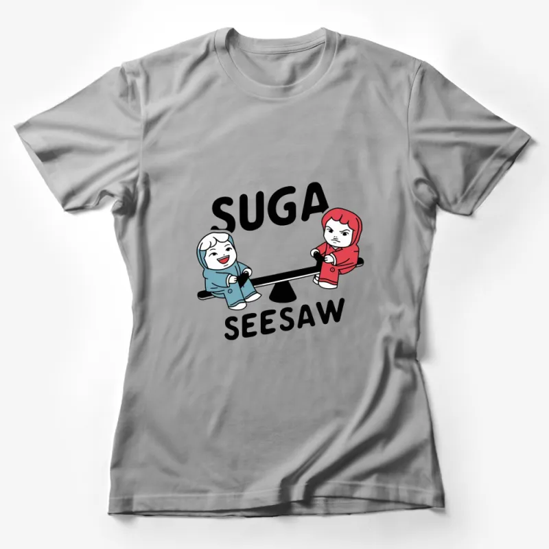 SUGA SEE-SAW Graphic T-Shirt, Cute Cartoon Characters Tee, Fun Kids Play Design, Unisex Casual Shirt Female T-Shirt